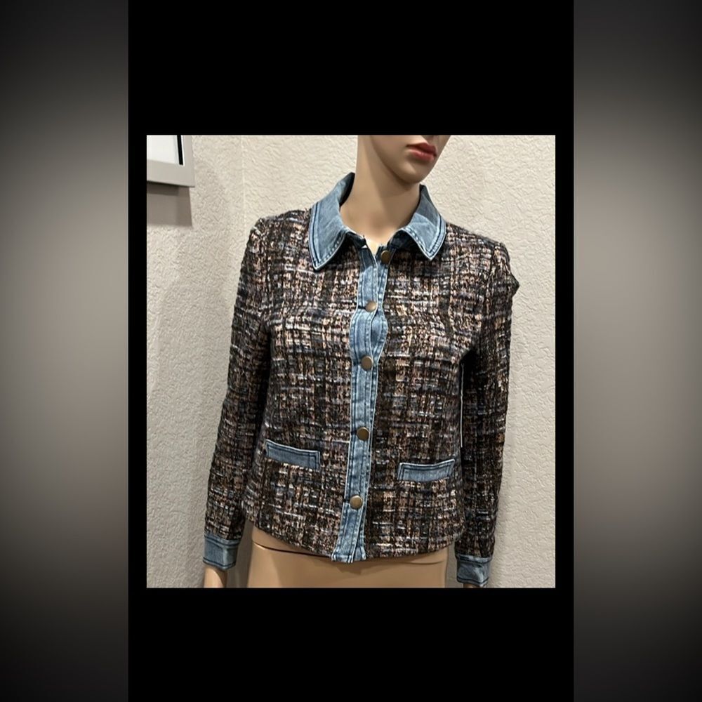 Ecru Brown, black and Blue tweed and denim Blazer with Tailored Fit sz PS